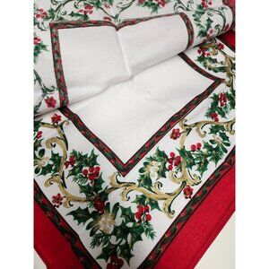 NIP Vintage Christmas Napkins Holly Berries 17x17 Sun Weave New Old Stock